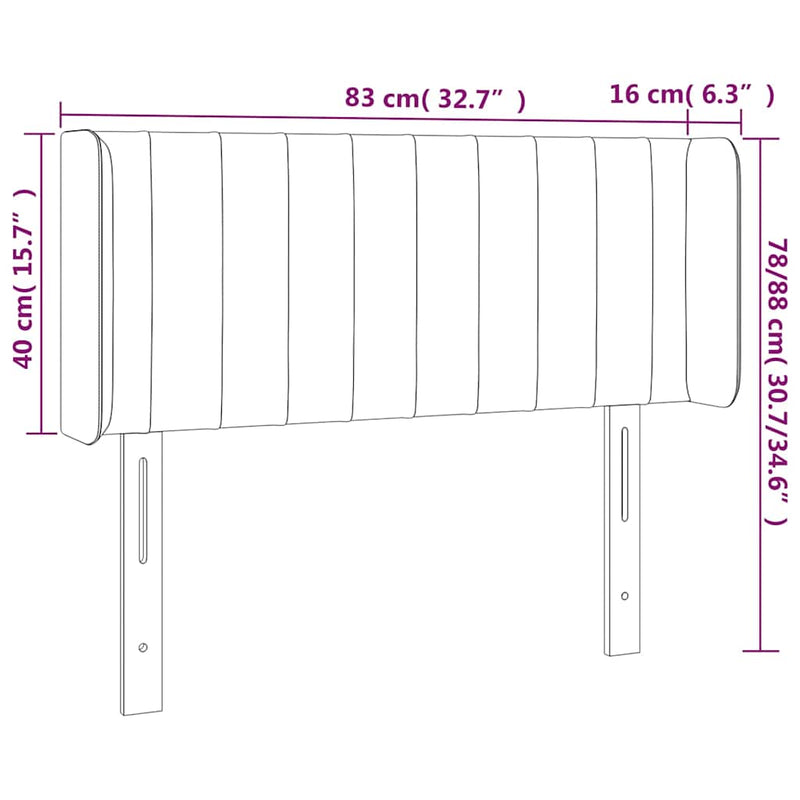 Tăblie de pat cu LED, albastru, 83x16x78/88 cm, textil