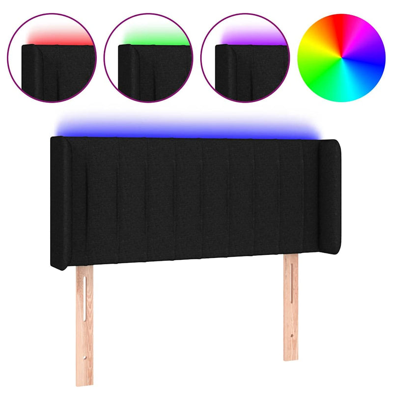 Tăblie de pat cu LED, negru, 93x16x78/88 cm, textil