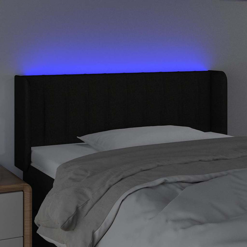 Tăblie de pat cu LED, negru, 93x16x78/88 cm, textil