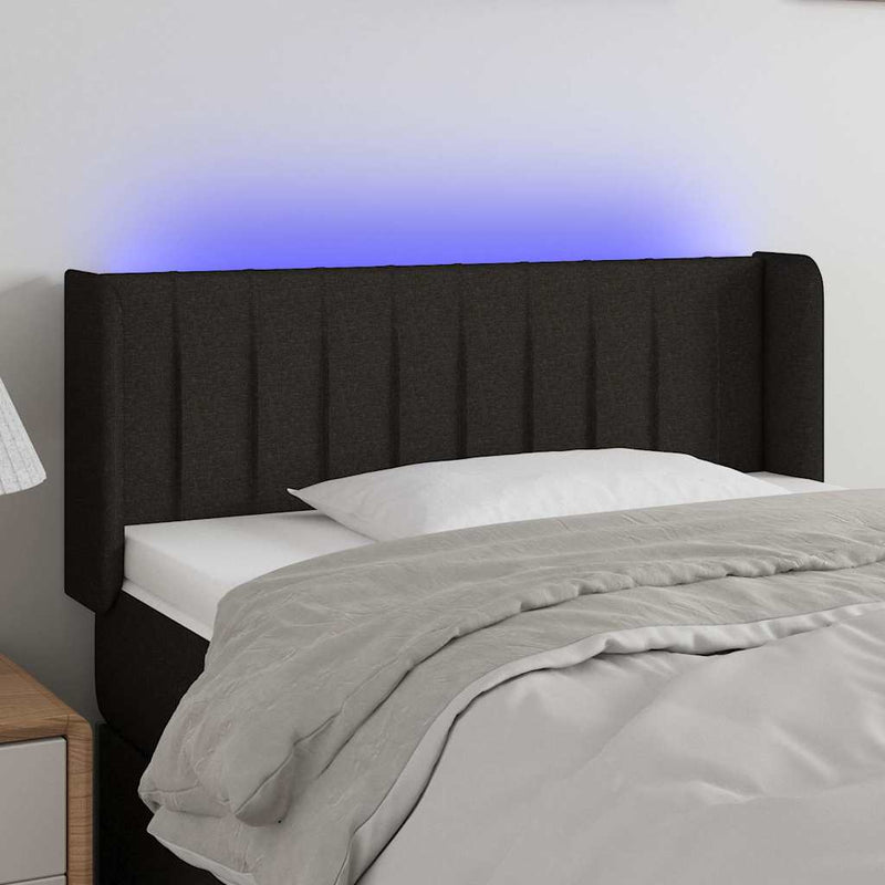 Tăblie de pat cu LED, negru, 93x16x78/88 cm, textil