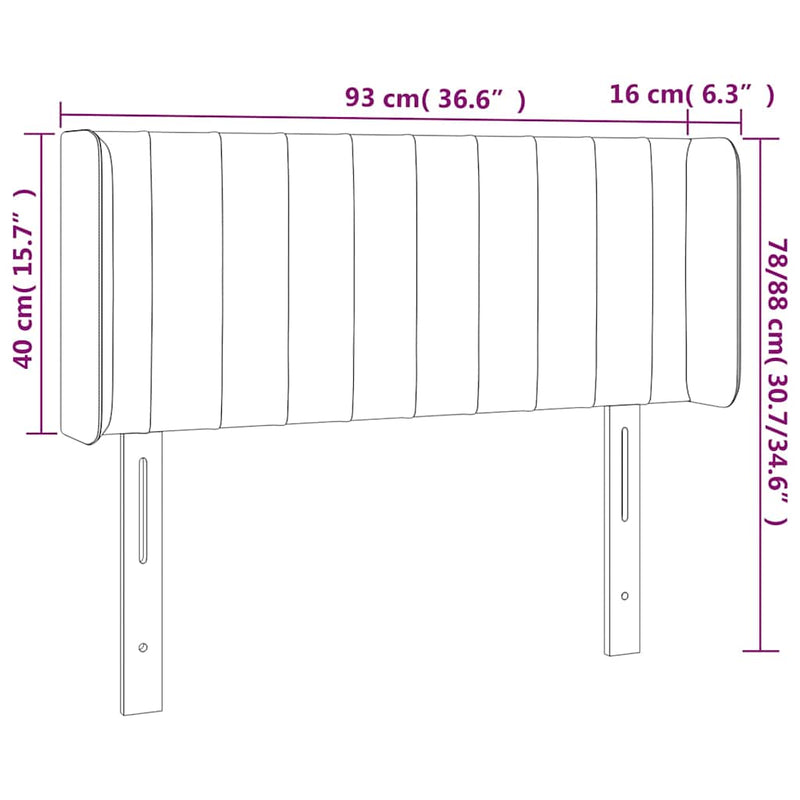 Tăblie de pat cu LED, albastru, 93x16x78/88 cm, textil