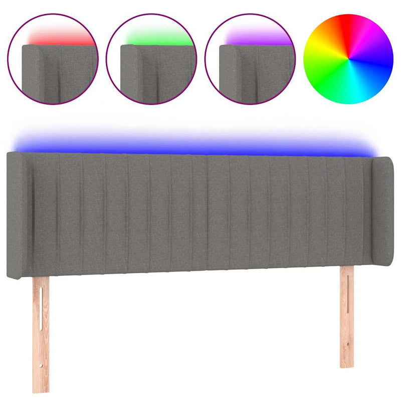 Tăblie de pat cu LED, gri închis, 147x16x78/88 cm, textil