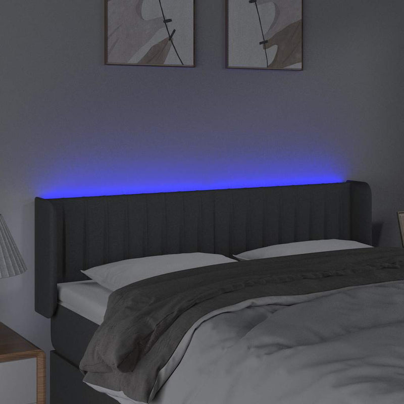 Tăblie de pat cu LED, gri închis, 147x16x78/88 cm, textil