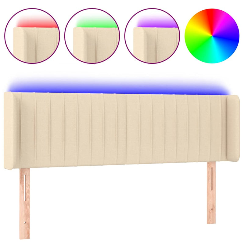Tăblie de pat cu LED, crem, 147x16x78/88 cm, textil