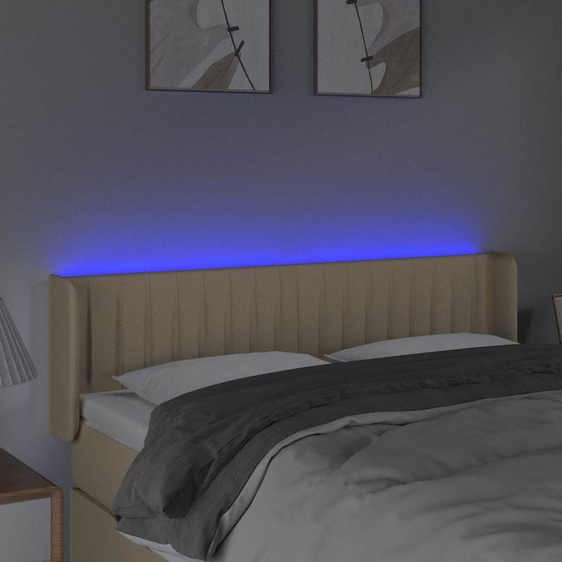 Tăblie de pat cu LED, crem, 147x16x78/88 cm, textil