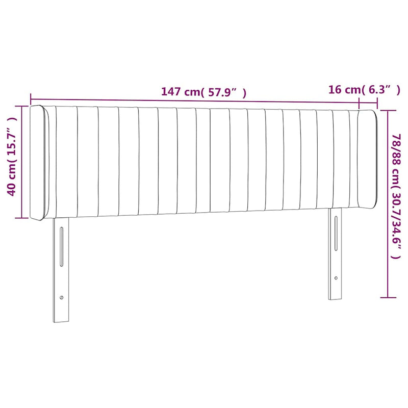 Tăblie de pat cu LED, crem, 147x16x78/88 cm, textil