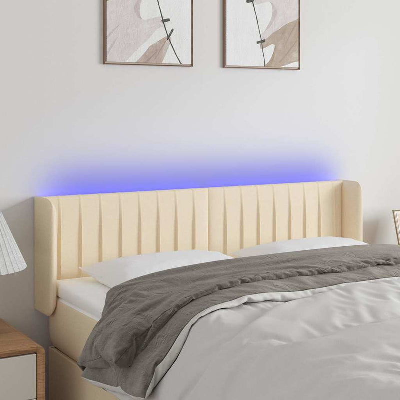 Tăblie de pat cu LED, crem, 147x16x78/88 cm, textil