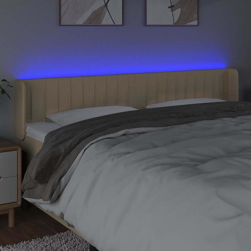 Tăblie de pat cu LED, crem, 163x16x78/88 cm, textil