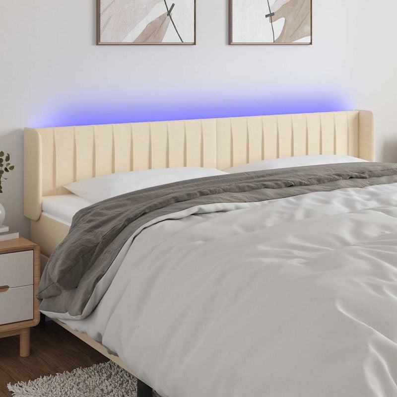 Tăblie de pat cu LED, crem, 163x16x78/88 cm, textil