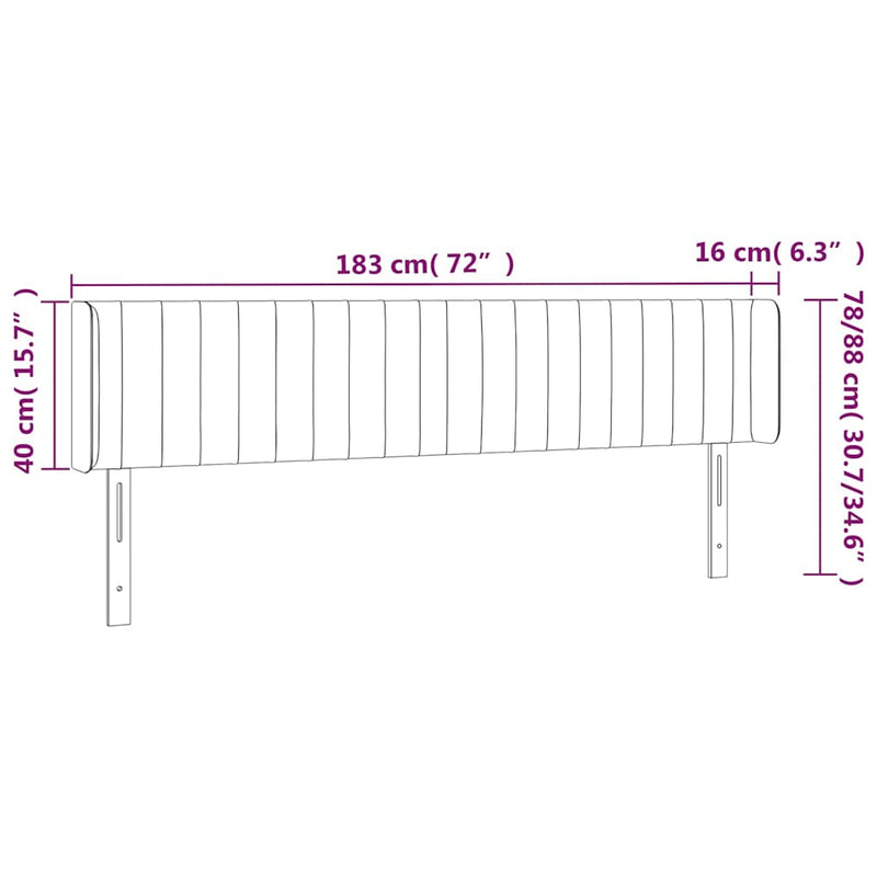 Tăblie de pat cu LED, albastru, 183x16x78/88 cm, textil