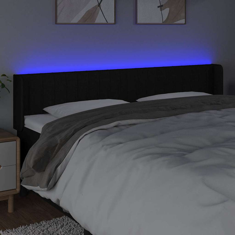 Tăblie de pat cu LED, negru, 203x16x78/88 cm, textil