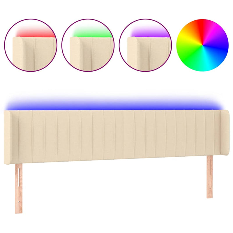 Tăblie de pat cu LED, crem, 203x16x78/88 cm, textil