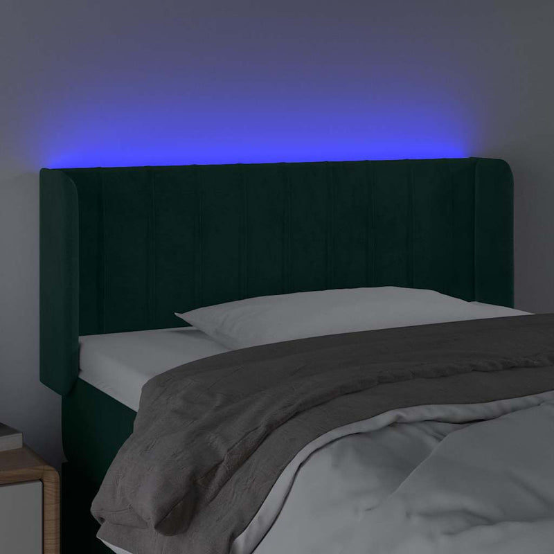 Tăblie de pat cu LED, verde închis, 83x16x78/88 cm, catifea