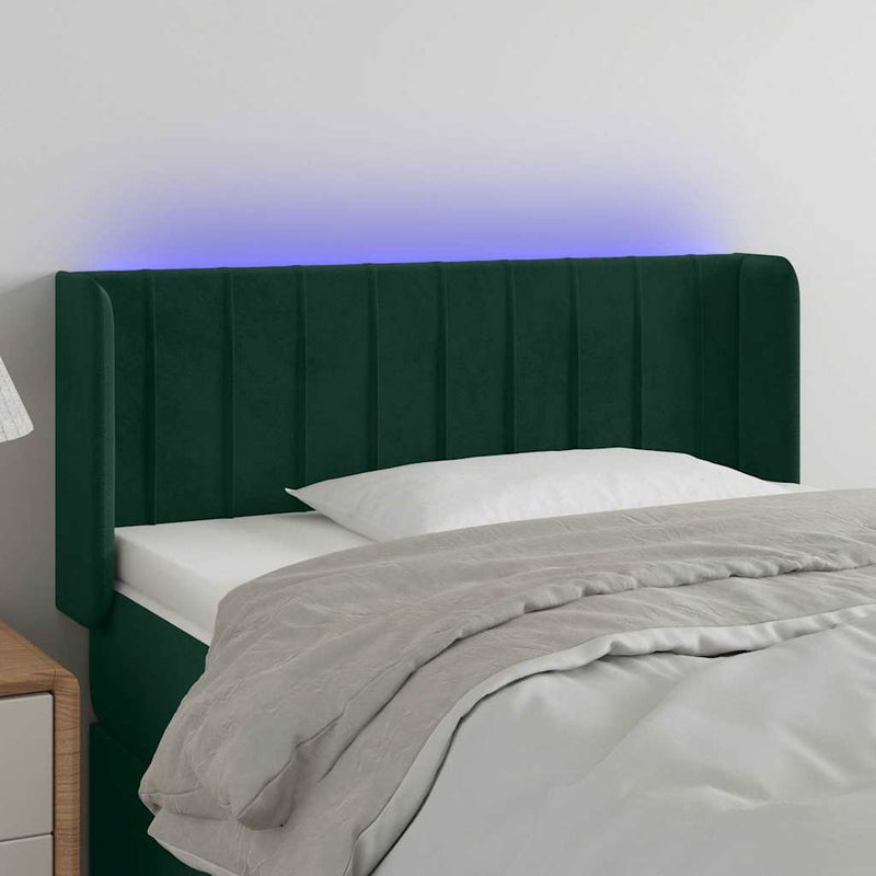 Tăblie de pat cu LED, verde închis, 83x16x78/88 cm, catifea