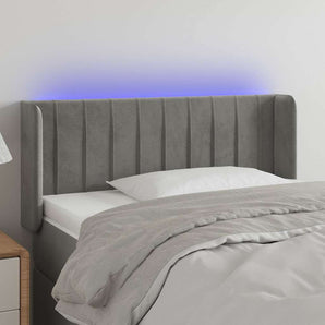 Tăblie de pat cu LED, gri deschis, 93x16x78/88 cm, catifea