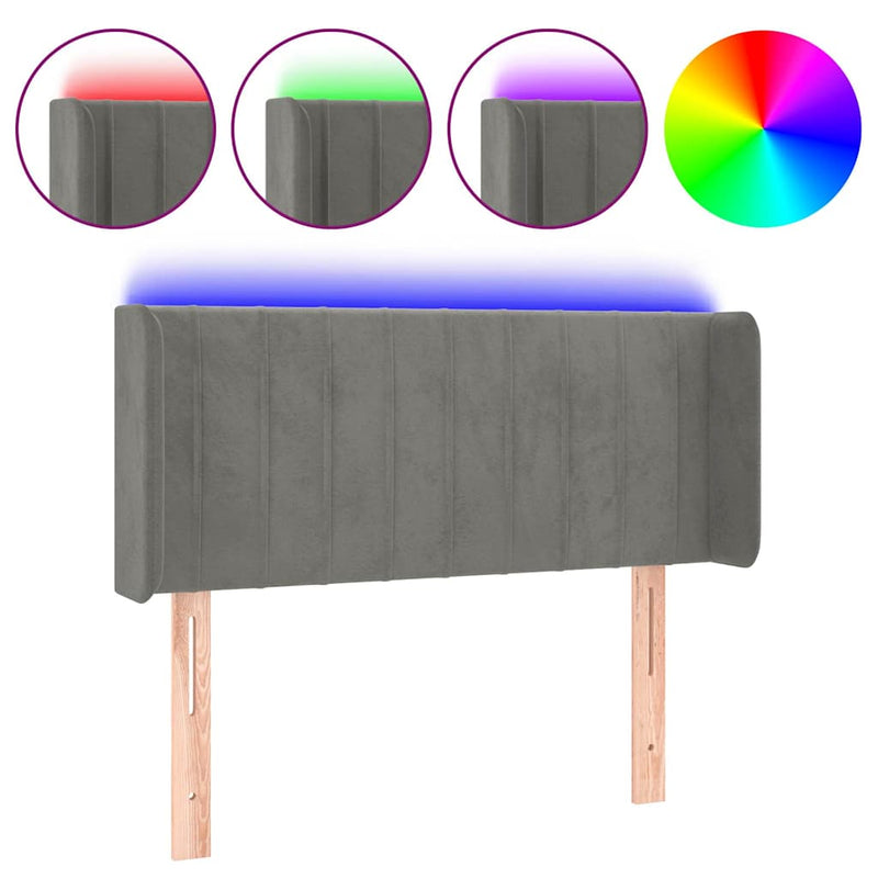 Tăblie de pat cu LED, gri deschis, 103x16x78/88 cm, catifea