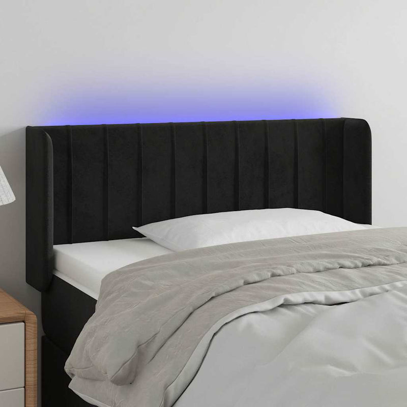 Tăblie de pat cu LED, negru, 103x16x78/88 cm, catifea