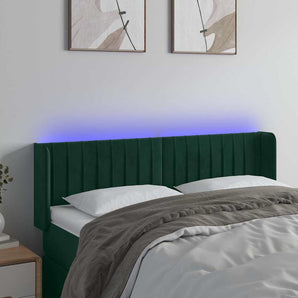 Tăblie de pat cu LED, verde închis, 147x16x78/88 cm, catifea