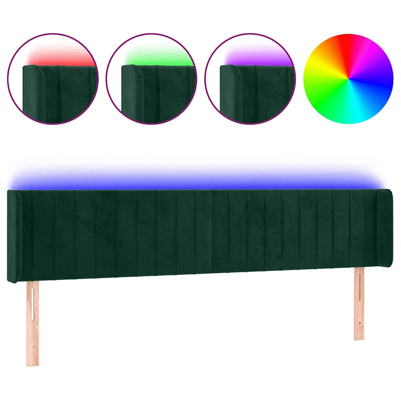 Tăblie de pat cu LED, verde închis, 163x16x78/88 cm, catifea