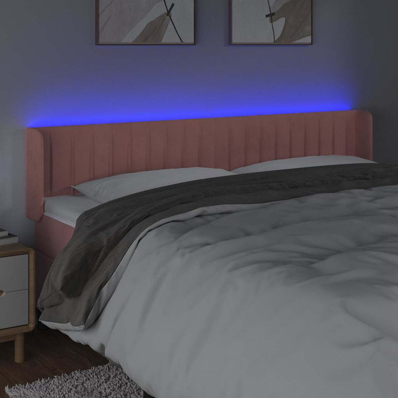 Tăblie de pat cu LED, roz, 163x16x78/88 cm, catifea