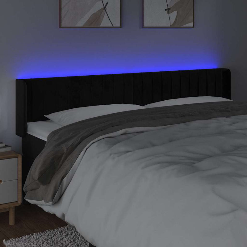 Tăblie de pat cu LED, negru, 183x16x78/88 cm, catifea