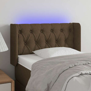 Tăblie de pat cu LED, maro închis, 83x16x78/88 cm, textil