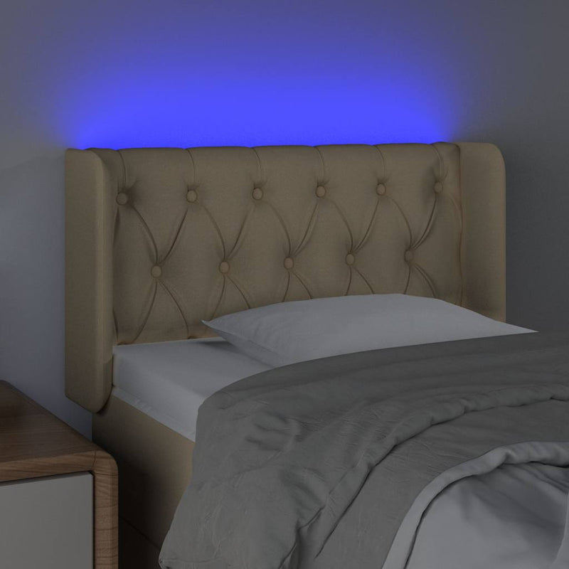 Tăblie de pat cu LED, crem, 83x16x78/88 cm, textil