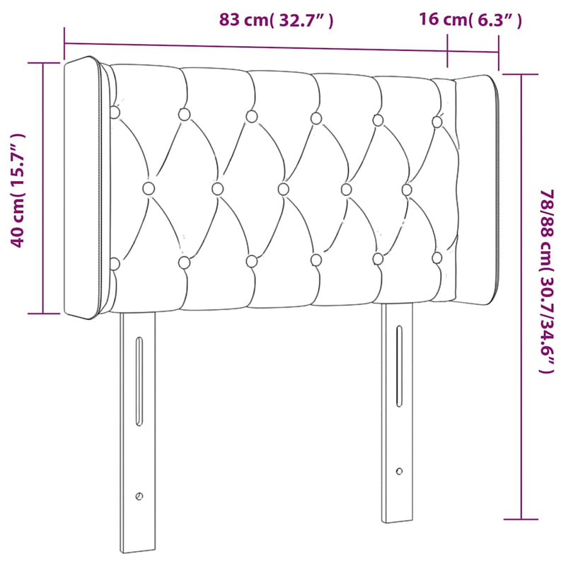 Tăblie de pat cu LED, albastru, 83x16x78/88 cm, textil