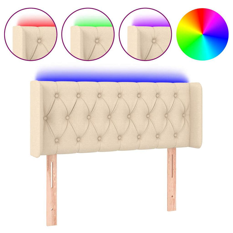 Tăblie de pat cu LED, crem, 93x16x78/88 cm, textil