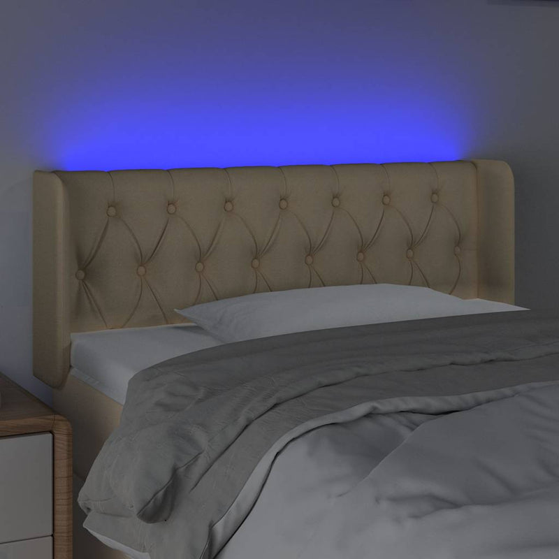 Tăblie de pat cu LED, crem, 93x16x78/88 cm, textil