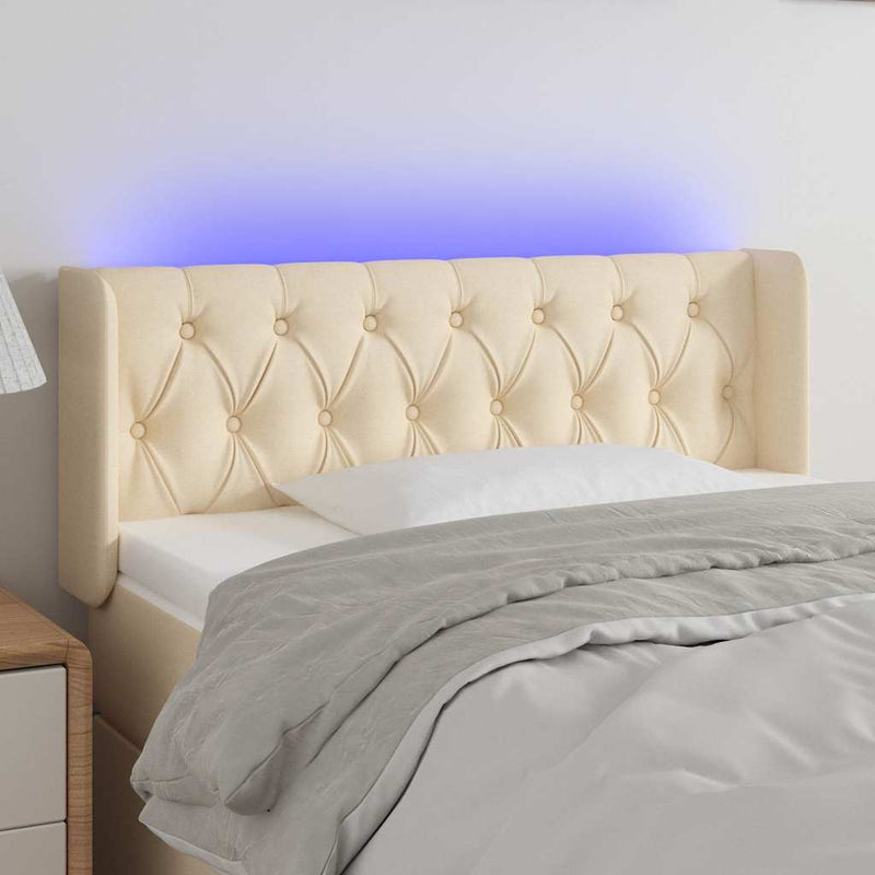 Tăblie de pat cu LED, crem, 93x16x78/88 cm, textil