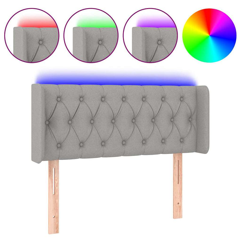Tăblie de pat cu LED, gri deschis, 103x16x78/88 cm, textil