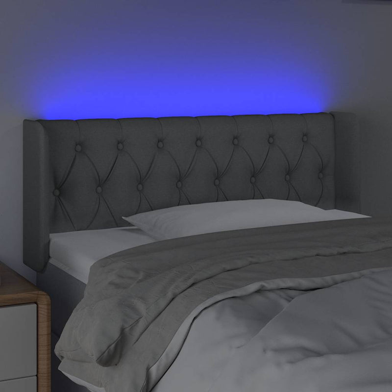 Tăblie de pat cu LED, gri deschis, 103x16x78/88 cm, textil