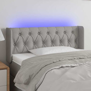 Tăblie de pat cu LED, gri deschis, 103x16x78/88 cm, textil
