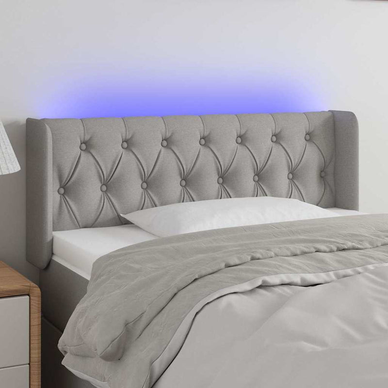 Tăblie de pat cu LED, gri deschis, 103x16x78/88 cm, textil