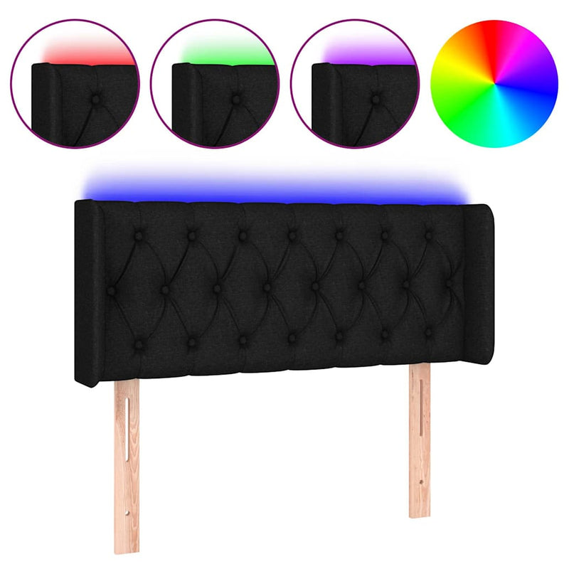 Tăblie de pat cu LED, negru, 103x16x78/88 cm, textil