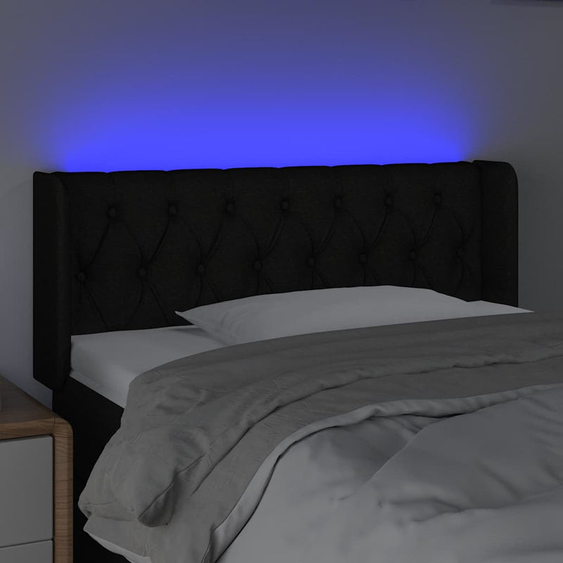 Tăblie de pat cu LED, negru, 103x16x78/88 cm, textil