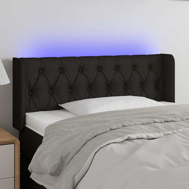 Tăblie de pat cu LED, negru, 103x16x78/88 cm, textil