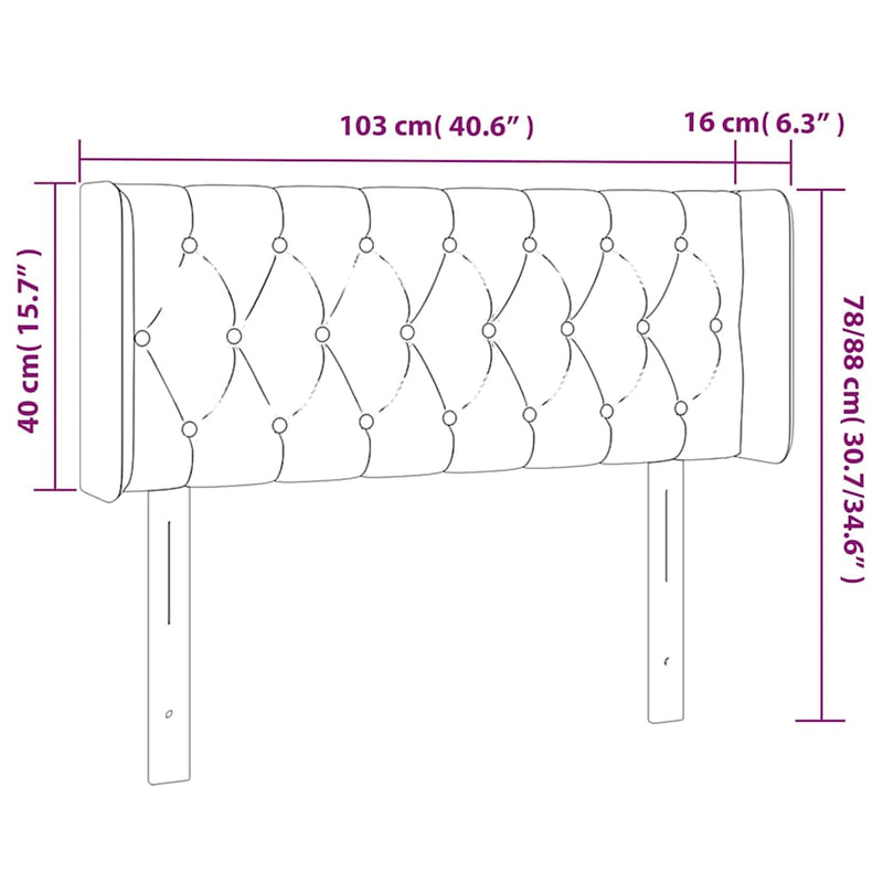 Tăblie de pat cu LED, crem, 103x16x78/88 cm, textil