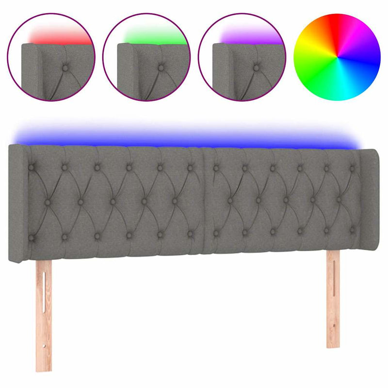 Tăblie de pat cu LED, gri închis, 147x16x78/88 cm, textil