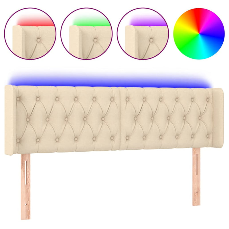 Tăblie de pat cu LED, crem, 147x16x78/88 cm, textil