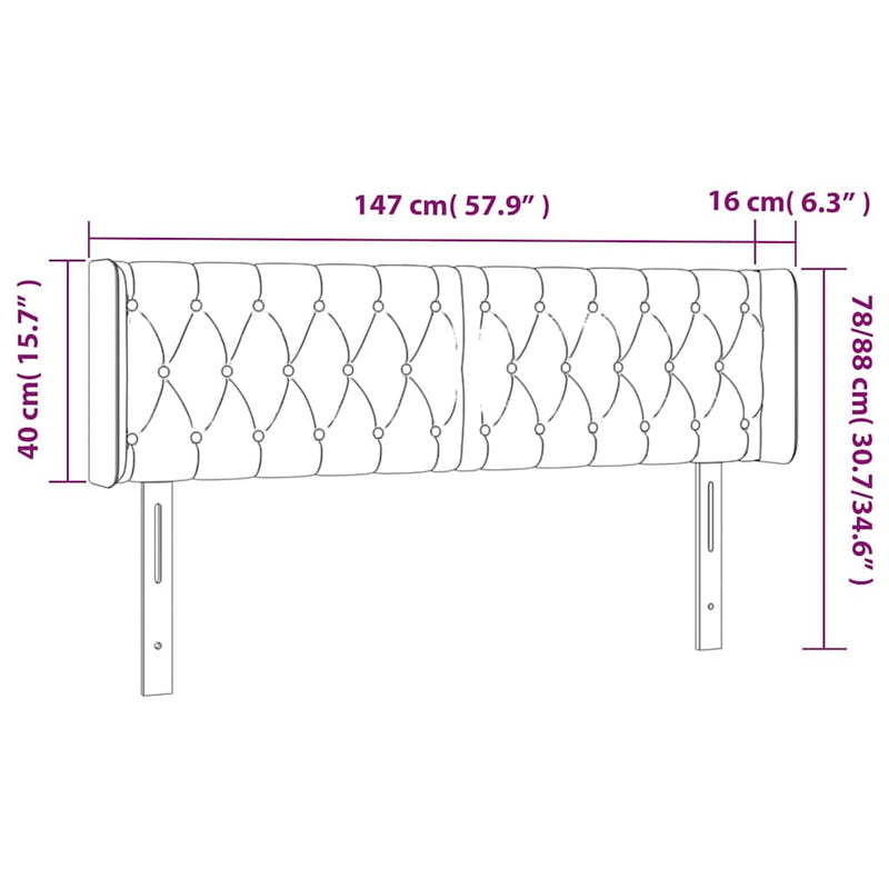 Tăblie de pat cu LED, crem, 147x16x78/88 cm, textil