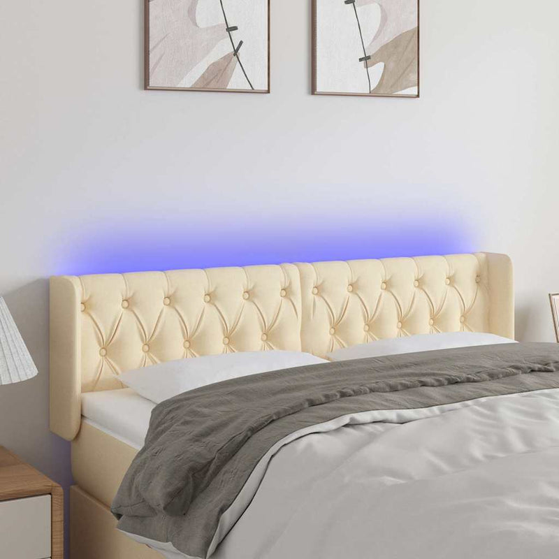 Tăblie de pat cu LED, crem, 147x16x78/88 cm, textil
