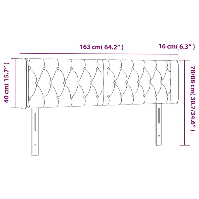 Tăblie de pat cu LED, negru, 163x16x78/88 cm, textil