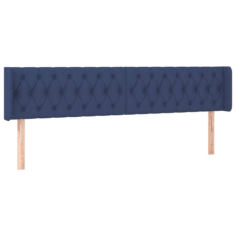 Tăblie de pat cu LED, albastru, 203x16x78/88 cm, textil