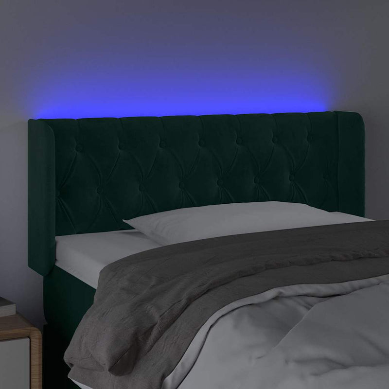 Tăblie de pat cu LED, verde închis, 93x16x78/88 cm, catifea