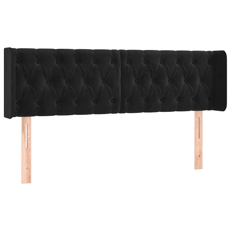 Tăblie de pat cu LED, negru, 147x16x78/88 cm, catifea