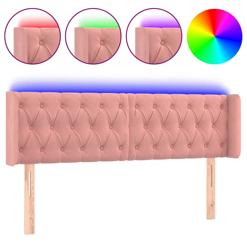 Tăblie de pat cu LED, roz, 147x16x78/88 cm, catifea