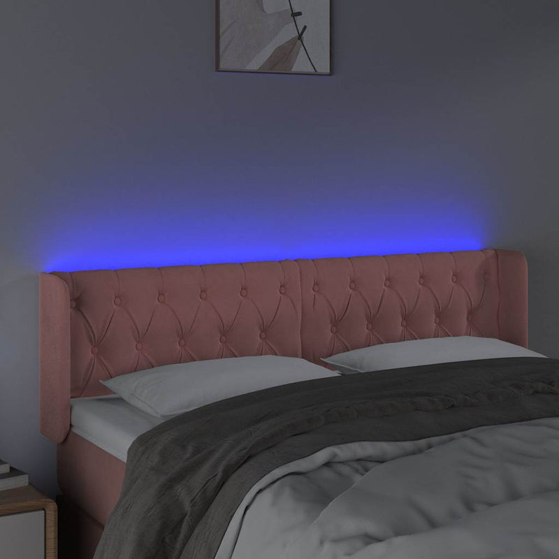Tăblie de pat cu LED, roz, 147x16x78/88 cm, catifea