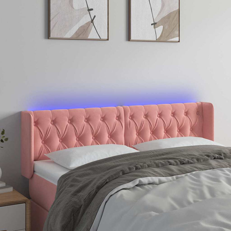 Tăblie de pat cu LED, roz, 147x16x78/88 cm, catifea